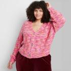 Women's Plus Size Button-front Cropped Cardigan - Wild Fable Pink