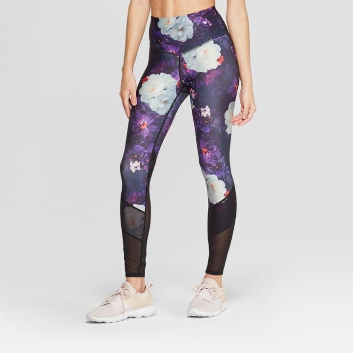 Women's Performance Floral Print High Waist 7/8 Leggings - Joylab Night Black