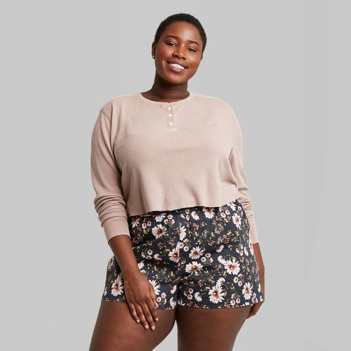 Women's Plus Size Long Sleeve Thermal Henley T-shirt - Wild Fable Rose