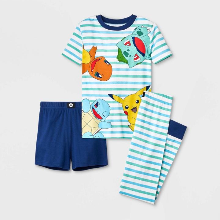 Pokemon Boys' Pokmon 3pc Striped 100% Cotton Snug Fit Pajama