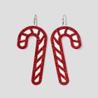 No Brand Glitter Candy Cane Earrings - Red