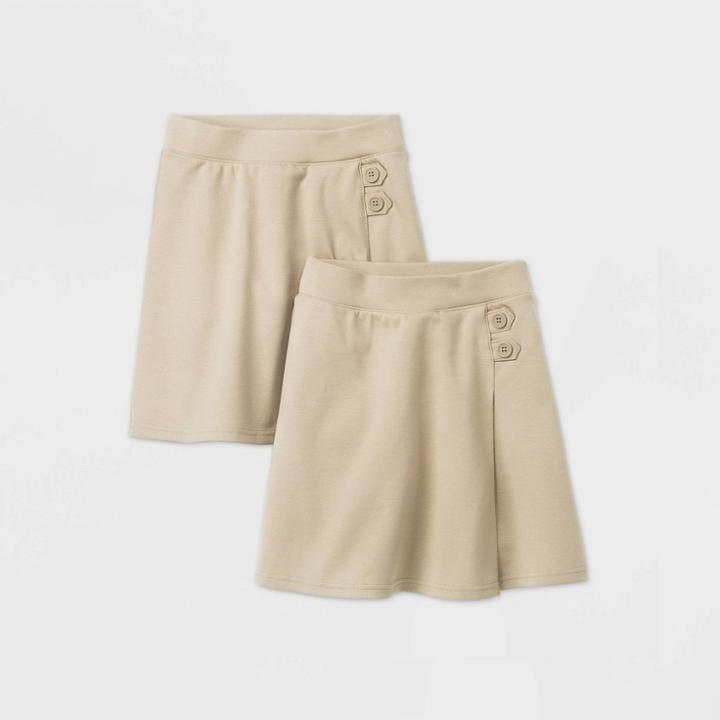 Girls' 2pk Stretch Uniform Knit Skorts - Cat & Jack Khaki