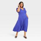 Women's Short Sleeve Button-front Shirtdress - Ava & Viv Blue