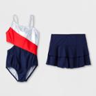 Girls' Americana Rama One Piece Swimsuit Set With Skirt - Cat & Jack Blue