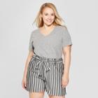 Women's Plus Size Short Sleeve V-neck Essential T-shirt - Ava & Viv Heather Gray
