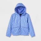 Girls' Hooded Rain Jacket - Art Class Blue Checkered