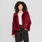 Women's Faux Fur Jacket - A New Day Burgundy