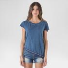S&p By Standards & Practices Women's Cotton Indigo Knit Asymmetrical Top - Dark Blue Mineral Wash