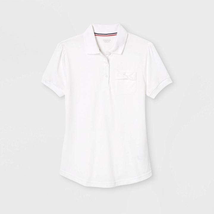 French Toast Girls' Bow Pocket Uniform Jersey Polo Shirt - White