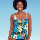 Women's Slimming Control Wrap-front Tankini Top - Dreamsuit By Miracle Brands Blue Floral
