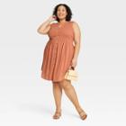 Women's Plus Size Sleeveless Smocked Button-down Dress - Knox Rose Brown