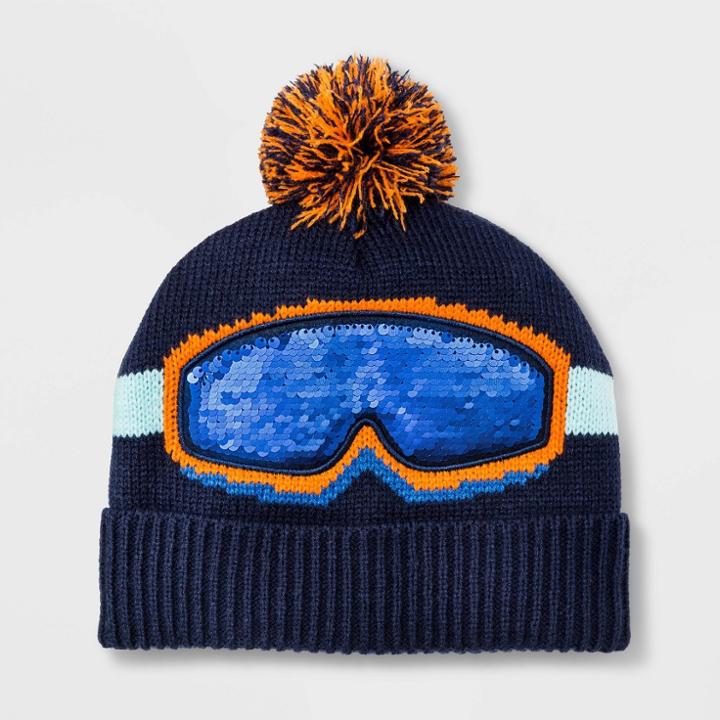 Boys' Ski Goggle Flip Sequin Beanie - Cat & Jack Navy (blue)