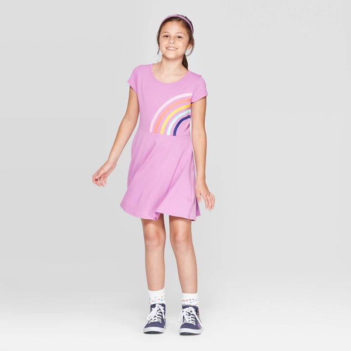 Girls' Rainbow Print Knit Dress - Cat & Jack Purple