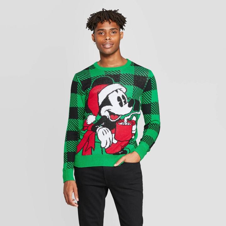 Mickey Mouse & Friends Men's Mickey Mouse Plaid Sweater - Red