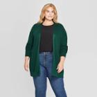 Women's Plus Size Long Sleeve Open Layering Lightweight Cardigan - Ava & Viv Dark Green