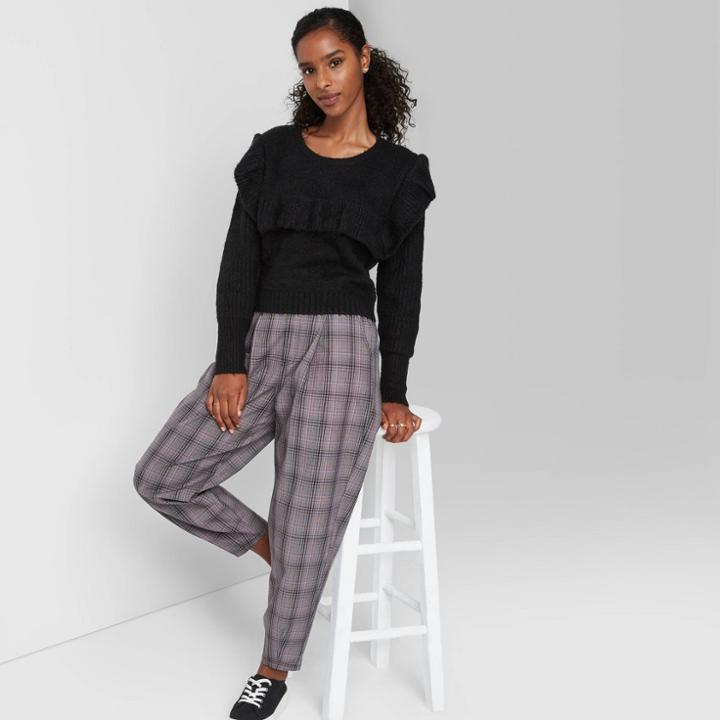 Women's Crewneck Ruffle Pullover Sweater - Wild Fable Black