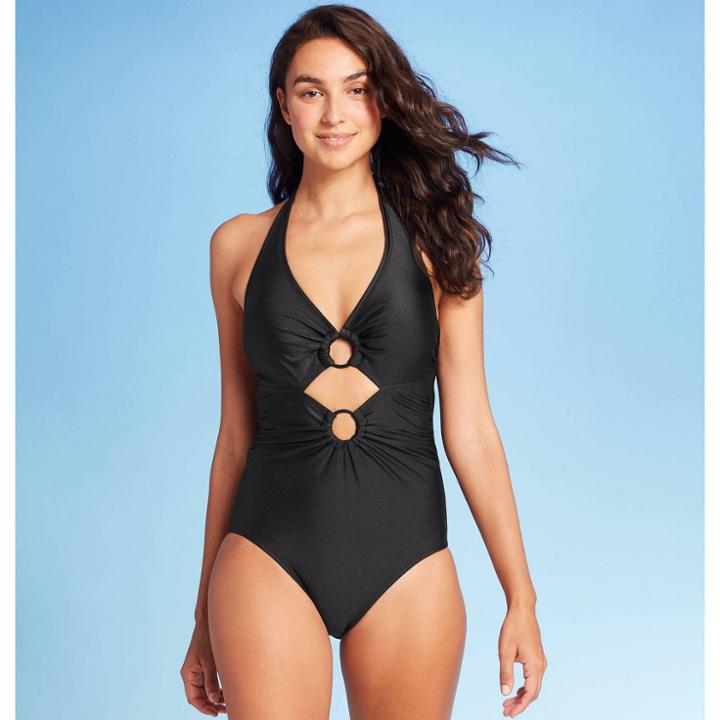 Women's Ribbed Top High Coverage One Piece Swimsuit - Kona Sol Black