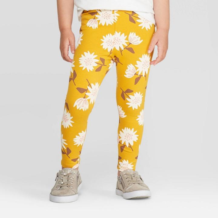 Toddler Girls' Floral Leggings - Cat & Jack Yellow 5t, Toddler Girl's