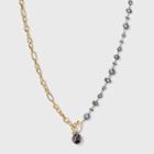 Chain Link And Simulated Pearl With Floral Bead Pendant Necklace - A New Day Black