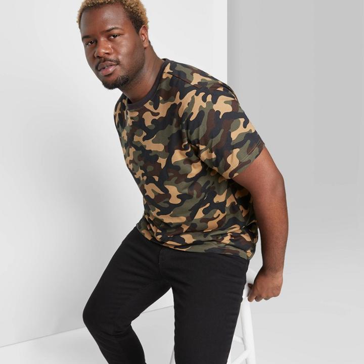 Men's Big & Tall Camo Print Loose Fit Short Sleeve Crewneck T-shirt - Original Use Paris Green