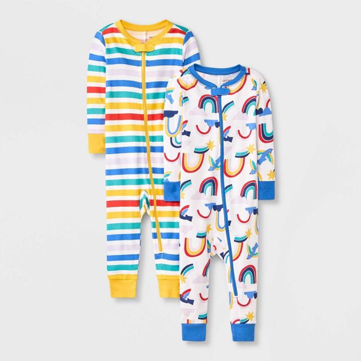 Baby Girls' 2pk Rainbow & Birds Tight Fit Pajama Romper - Cat & Jack Blue