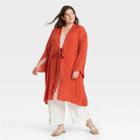 Women's Plus Washed Satin Duster - A New Day Orange