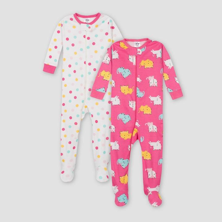 Gerber Baby Girls' 2pk Cat Footed Pajama - Beige/pink