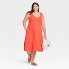 Women's Plus Size Sleeveless Rib Knit Ballet Dress - A New Day Coral