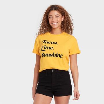 33 Revolutions Women's Tacos Lime Sunshine Short Sleeve Graphic T-shirt - Yellow