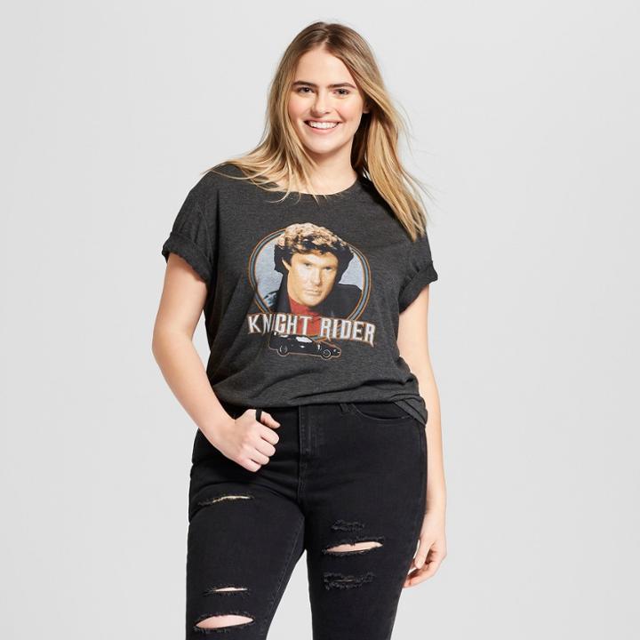 Women's Plus Size Knight Rider Short Sleeve Crew Neck T-shirt - Awake (juniors') - Charcoal