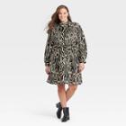 Women's Plus Size Long Sleeve A-line Dress - Who What Wear Cream Woodgrain 1x, Ivory Woodgrain