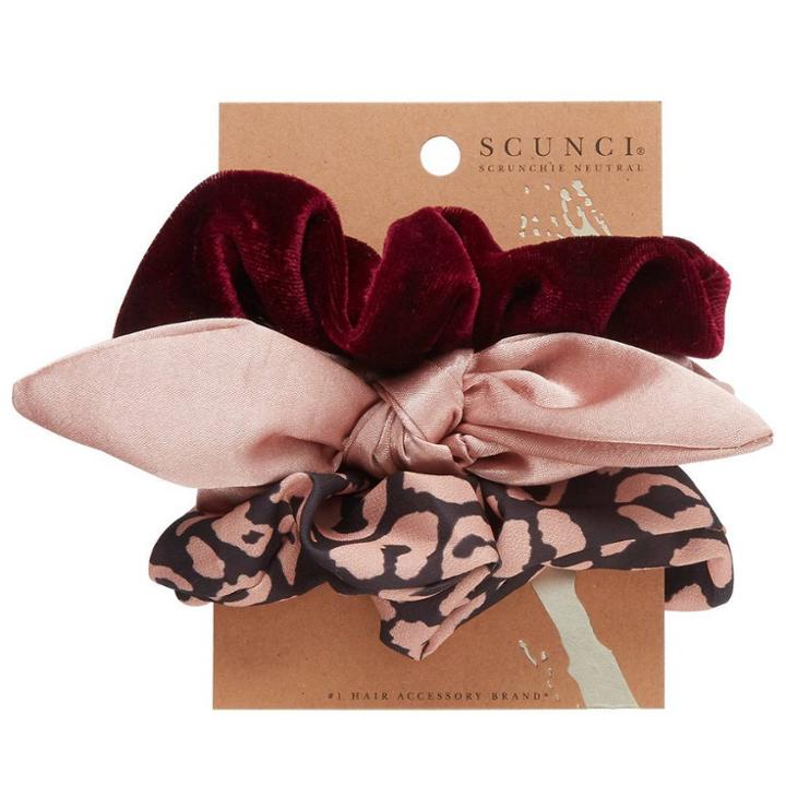 Scunci Scrunchies - Leopard Print/solid Wine/solid Nude
