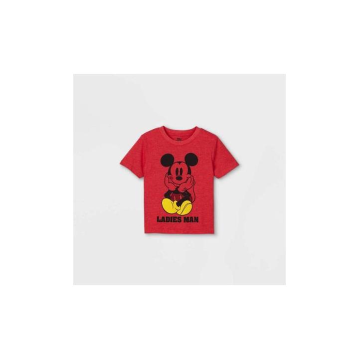 Toddler Boys' Mickey Mouse Ladies Man Valentine's Day Short Sleeve Graphic T-shirt - Red