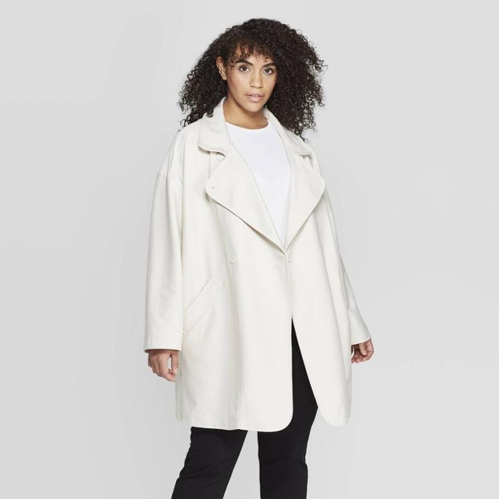Women's Plus Size Long Sleeve Open-front Over Coat - Prologue Cream