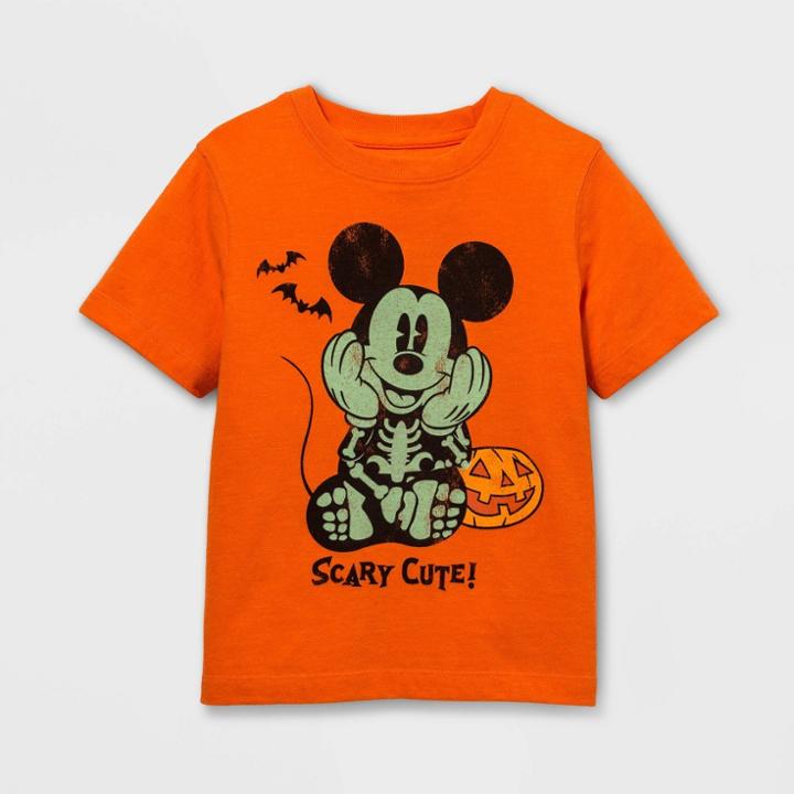 Disney Petitetoddler Boys' Mickey Mouse Scary Cute Halloween Short Sleeve T-shirt - Orange