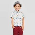 Petitetoddler Boys' Dinosaur Short Sleeve Button-down Shirt - Cat & Jack Cream 12m, Toddler Boy's, White