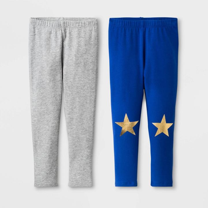 Toddler Girls' Solid 2pk Leggings - Cat & Jack Blue/gray