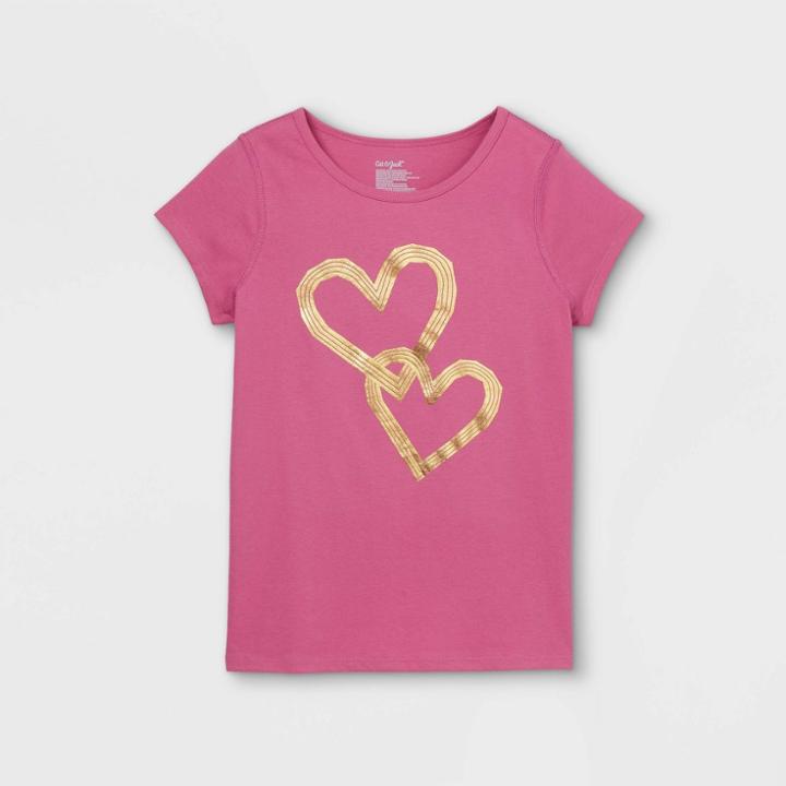 Girls' Adaptive Hearts Short Sleeve Graphic T-shirt - Cat & Jack Pink