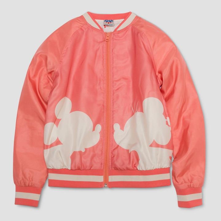 Junk Food Girls' Mickey Mouse Graphic Bomber Jacket - Pink