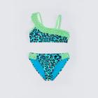 Breaking Waves Girls' One Shoulder Ruffle And Side Tab Bikini Set - Green