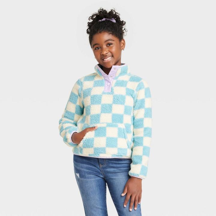 Girls' Sherpa Pullover Sweatshirt - Cat & Jack Aqua Blue