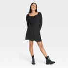 Women's Puff Long Sleeve Ruched Front Dress - A New Day Black