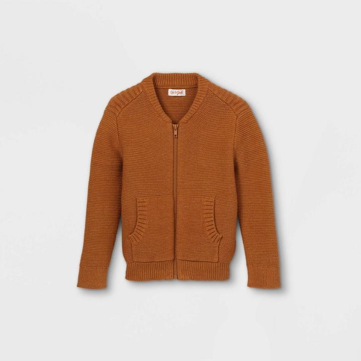 Toddler Boys' Sweater Knit Zip-up Bomber Jacket - Cat & Jack Heather Gold