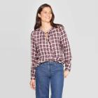 Women's Plaid Long Sleeve V-neck Blouse - Knox Rose Purple