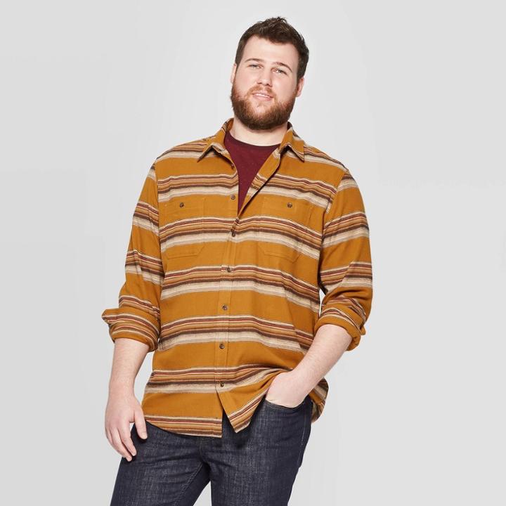 Men's Tall Striped Standard Fit Novelty Flannel Button-down Shirt - Goodfellow & Co Navy Voyage Mt, Men's, Blue Voyage