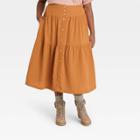 Women's Plus Size Tiered Midi A-line Skirt - Universal Thread Brown