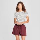 Women's Slim Fit Striped Short Sleeve Fitted Crew T-shirt - A New Day White/black