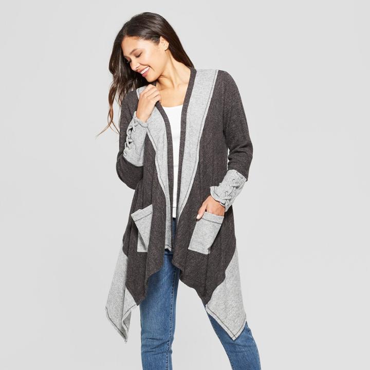 Women's Long Sleeve Lace-up Cuff Patchwork Open Layering Jacket - Knox Rose Gray