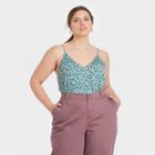 Women's Plus Size Floral Print Woven Cami - A New Day Blue
