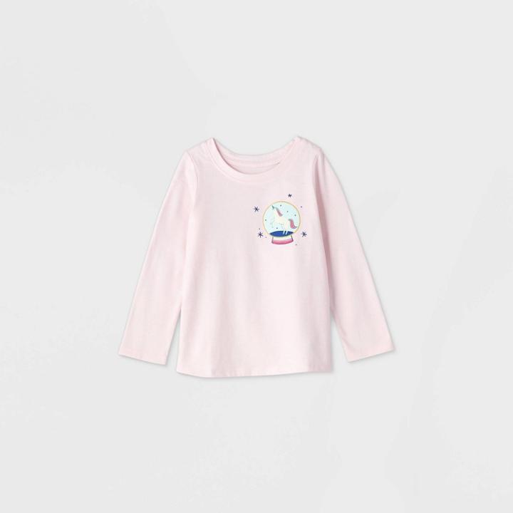 Toddler Girls' Unicorn Snow Globe Long Sleeve T-shirt - Cat & Jack Blush Pink